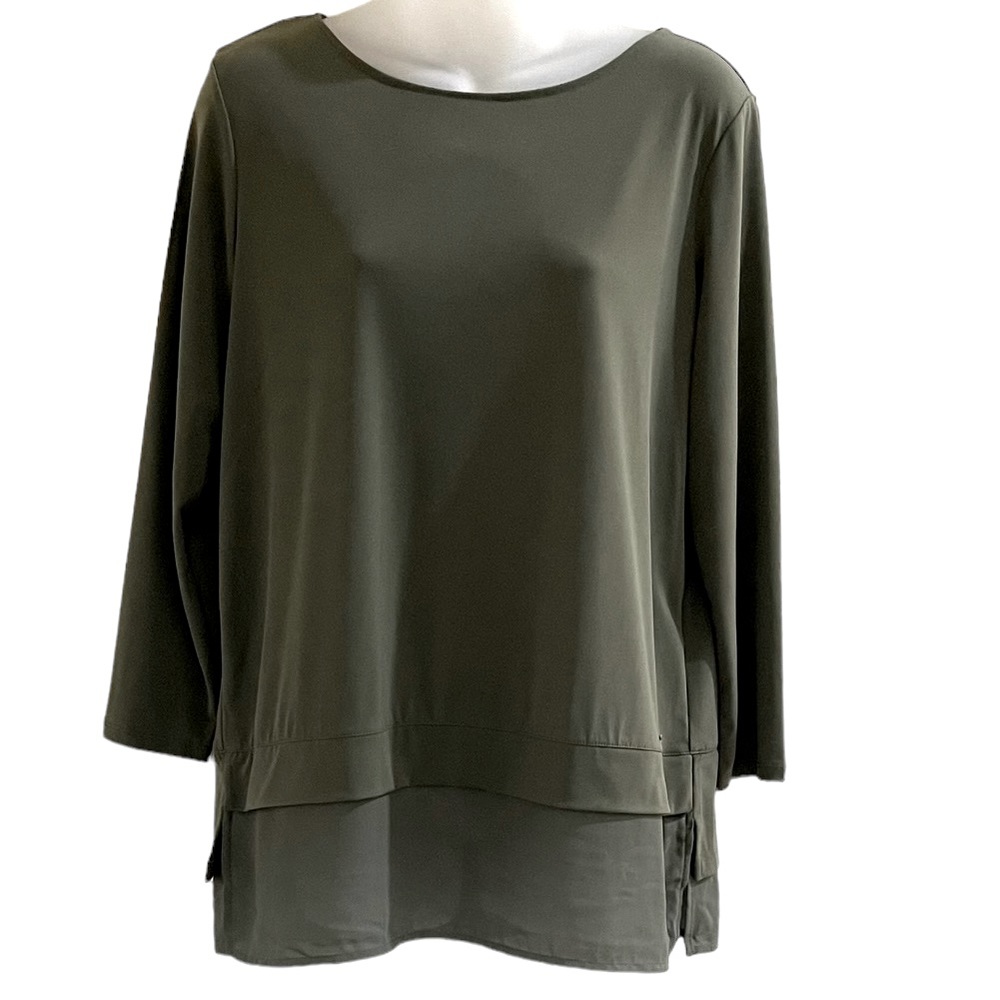 CALVIN KLEIN Long Sleeve Pullover Blouse Mesh Layered Trim Scoop Neck SZ M